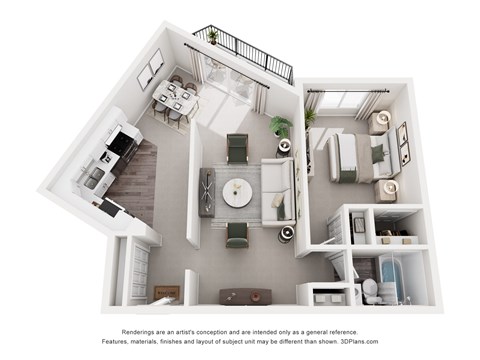 Floor plan for 1 bed, 1 bath, 945 sqft